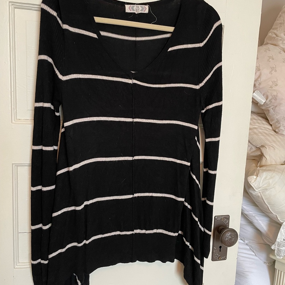 Black and white striped v-neck sweater